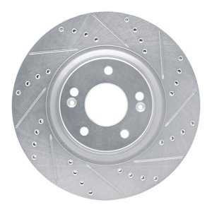 Kia Cadenza Brake Rotor (1) - Front Right - R1 Concepts - Drilled & Slotted - Silver - `17-`20